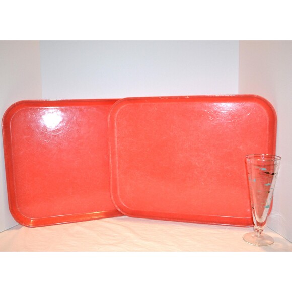 Vintage Trays 1950s Orange School Camp Restaurant Serving Fiberglass - Picture 1 of 6